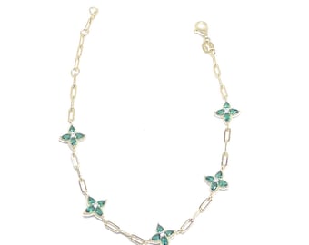 Sterling Silver Paper Clip Bracelet: Vermeil Chain, Cubic Zirconia