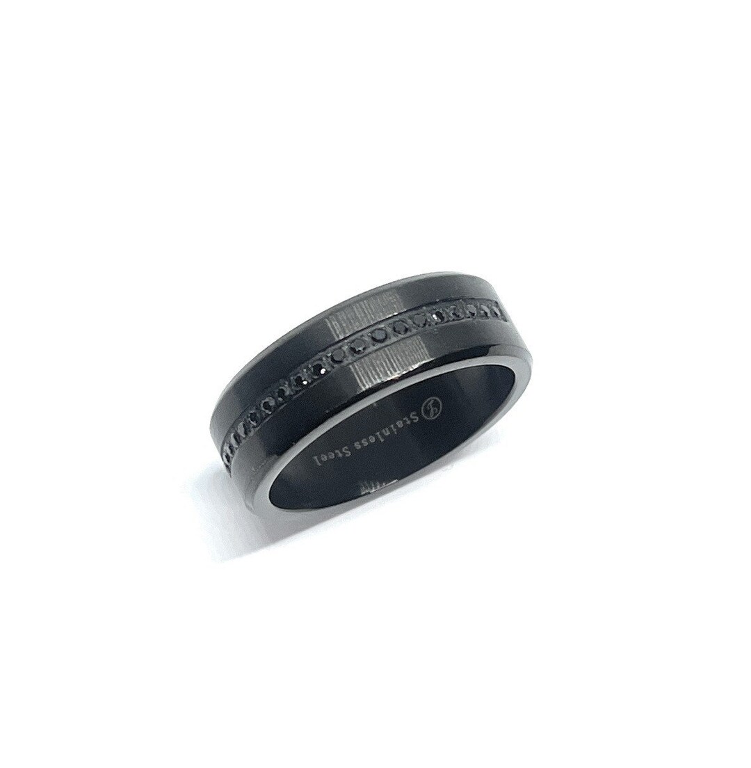Mens Ring, Mens Black Ring, Stainless Steel Ring, Black CZ Ring, Black