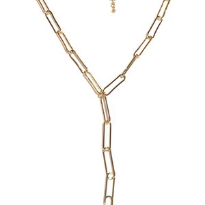 Paper Clip Necklace, Lariat Necklace, Y Necklace, Gold Necklace,Link chain necklace, Paper clip chain necklace, Easter Gift,