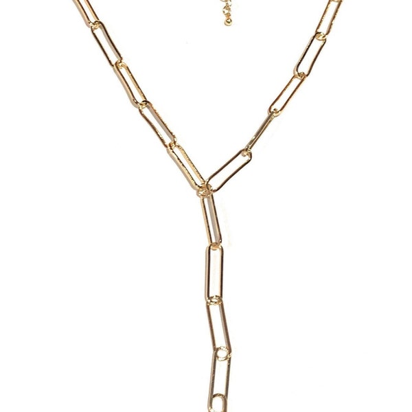 Paper Clip Necklace, Lariat Necklace, Y Necklace, Gold Necklace,Link chain necklace, Paper clip chain necklace, Trendy Necklace,