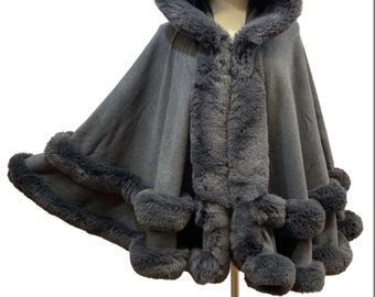 Poncho, poncho pour femme, poncho en fausse fourrure, poncho d'automne, manteau d'hiver, manteau de fourrure, cape, châle, cape d'hiver, écharpe d'hiver, cape pour femme