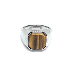 Stainless Steel Signet Ring: Tiger Eye Gemstone