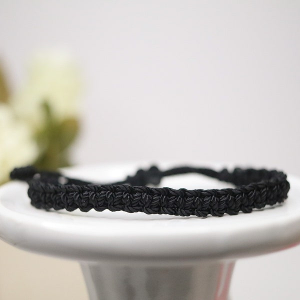 Black Adjustable Square Knot Bracelet | Friendship Jewelry | Nylon Cord | Boho Accessories | Minimalist Dainty | One Size Fits Most