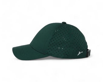 Athletic Dri Fit Baseball Hat. Water Resistant, Ultra Lightweight, Minimalist Branding and Maximum Breathability. Hunter Green.