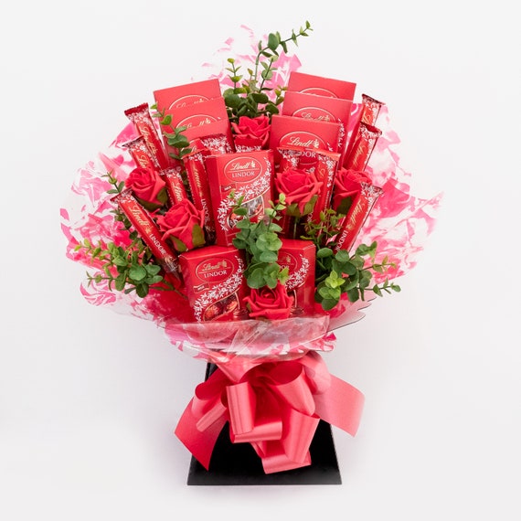 Deluxe Red Rose Asian Style Wrapped Bouquet with chocolate flower Decor