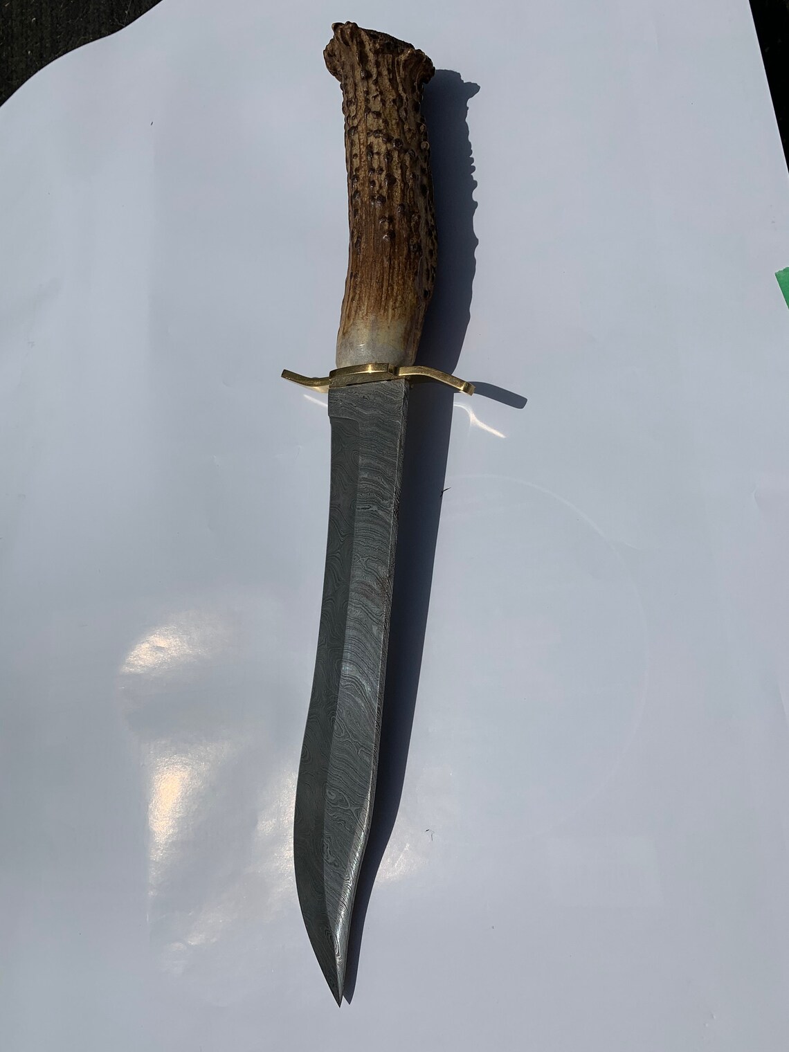 Bowie Knife Damascus Blade and Crowned Antler Handle Etsy