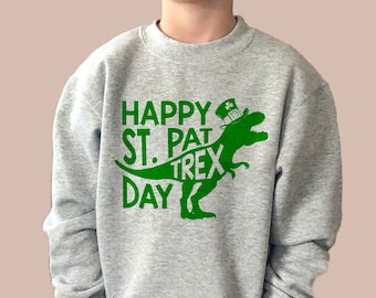 Boys St. Patrick’s Day Dinosaur Sweatshirt, Lucky Dinosaur Toddler Sweater for kids, Green St. Patrick’s Day long sleeve Tee Shirt