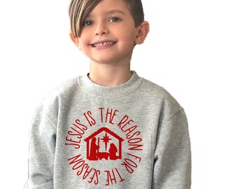 Jesus is the Reason for the Season Crewneck Sweatshirt, Religious Christian Christmas Fleece Sweater for kids, toddlers, boys, girls, adults