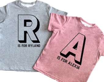 N is for Name Personalized Kids tee Shirt, A is for alphabet custom name T-Shirt for toddlers, baby, girls, boys