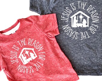 Jesús es la razón de la temporada Camisetas de Navidad, camiseta de bebé de la Natividad Cristiana Fiesta Religiosa para niños pequeños, niño o niña