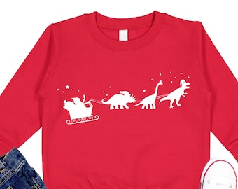 Sudadera de dinosaurio de Navidad para niños, suéter de trineo de dinosaurios navideños para niños pequeños, camisa de Navidad de dinosaurios para niños, niños, niñas, hombres, mujeres