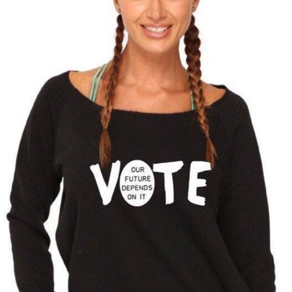 VOTE Our Future Depends On It! Vote Blue 2024 Election Off-The-Shoulder Fleece Sweatshirt Sweater