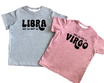 Zodiac Astrology Kid T-Shirt, Aries Taurus Gemini Cancer Leo Virgo Libra Scorpio Sagittarius Capricorn Aquarius Pisces Tee