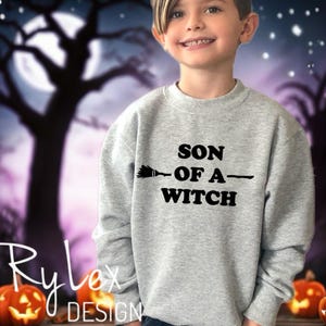Hijo de un suéter de vellón de bruja, sudadera divertida de cuello redondo SOB de Halloween para niños o adultos, sudadera de jersey hijo de una bruja para niños