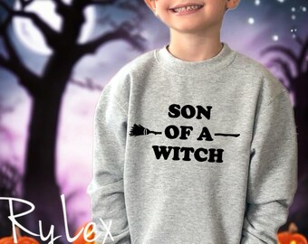 Hijo de un suéter de vellón de bruja, sudadera divertida de cuello redondo SOB de Halloween para niños o adultos, sudadera de jersey hijo de una bruja para niños
