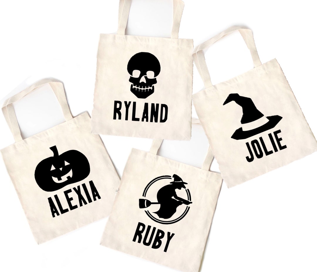 Trick or Treat Candy Bag, Kids Personalized Name Halloween Tote Bag ...