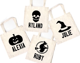 Trick or Treat Candy Bag, Kids Personalized Name Halloween Tote bag, Custom Trunk or Treat Loot Bag for Toddlers, Girls and Boys