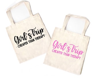 Girl's Trip Cheaper Than Therapy Canvas Tote Bag, bolsa de regalo de escapada de fin de semana para niñas, bolsa de playa de viaje, bolsas de favor