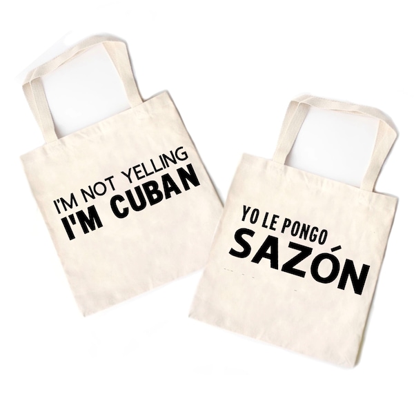 Cuban Tote Bags, Yo le Pongo Sazon Cuba Style Canvas Shopper Book Hobo Bags, made in the USA