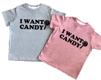 I Want Candy Tee Kids Shirt, Halloween Shirt for Toddlers, Girls and Boys, Halloween kids Shirt