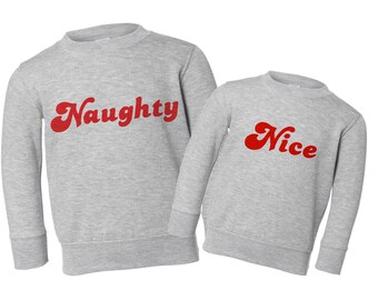 Suéter navideño travieso o agradable, sudadera navideña de hermanos divertidos, camisa navideña a juego para niños, niños pequeños, niños, niñas, hombres, mujeres