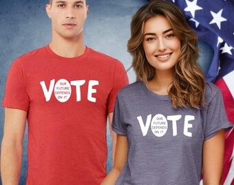 Vote Our Future Depends On It Crewneck Tee, Harris Walz 2024 Election Shirt, Vote T-Shirt for Kids & Adults