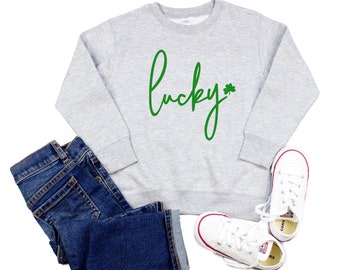 Sweat-shirt ras du cou pour enfants porte-bonheur - Pull-over en polaire irlandais porte-bonheur pour la Saint-Patrick pour tout-petits, enfants, adultes
