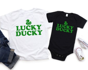 Lucky Ducky St. Patrick’s Day Kid Crewneck Short Sleeve Tee Shirt,  Lucky Duck Baby Toddlers T-Shirt, Cute Irish Shirt or Bodysuit