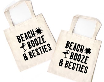 Girls Trip Canvas Tote Bags, Beach Booze and Besties Girls weekend getaway gift bag, travel beach bag, Bachelorette Party Favor Bags