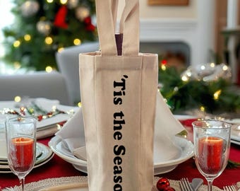 Bolsa de vino navideña, Bolsa de vino de temporada, Regalo para anfitriona de fiestas navideñas, Recuerdos para cenas navideñas