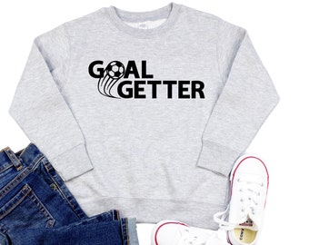 Goal Getter Soccer Crewneck Sudadera, Game Day Futbol Sports World Cup Fleece Sweater para niños, niños pequeños, niños, niñas o adultos