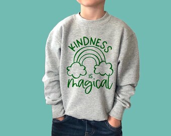 Kindness is Magical Kids Crewneck Unisex Sweatshirt - St. Patrick’s Day Fleece Sweater for toddlers, kids, adults, Best Seller St. Patrick