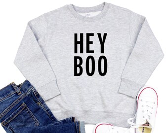 Hey Boo Crewneck Sweatshirt, Lustiger Halloween Fleece Pullover für Kinder, Kleinkinder, Jungen, Mädchen oder Erwachsene