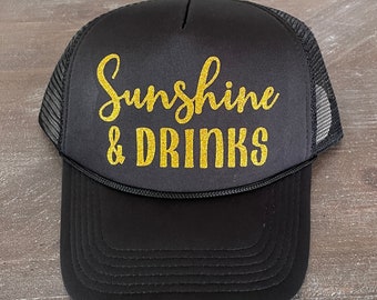 Sunshine and Drinks Trucker Hat, Girls Trip Getaway Weekend matching hats, favores