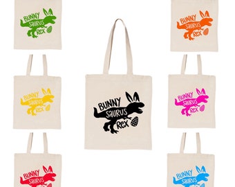 Canasta de Pascua de Conejito Saurus Rex, bolsas de lona mini, pequeñas o extra grandes, bolsa de regalo con temática de dinosaurio de conejito de Pascua, bolsa de regalo, bolsa de regalo para fiestas