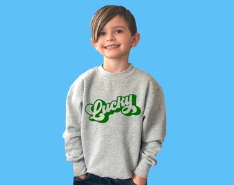 Lucky Kid or Adult Crewneck Pullover Sweatshirt - St. Patrick’s Day Fleece Sweater for toddlers, kids, adults - Luck of the Irish Sweatshirt