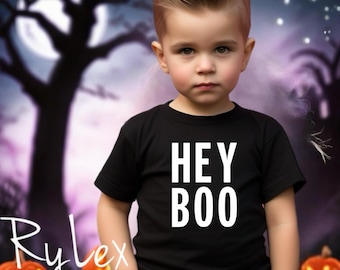 Camiseta Hey Boo, camiseta de Halloween para niños pequeños, niñas y niños, divertida camiseta de Halloween para niños