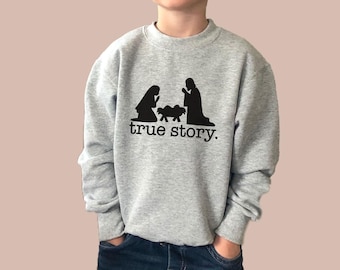 Suéter polar con cuello redondo y escena de la Natividad navideña con historia real, sudadera con capucha con historia real de Jesús, cristiana y religiosa, para niños o adultos