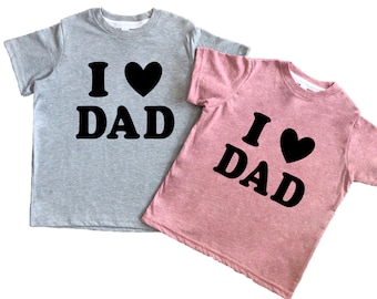 I Love Dad Kids Tee Shirt, I Heart Daddy Tee, camiseta de regalo del día del padre para bebés, niños pequeños, niños, niños, niñas, preadolescentes