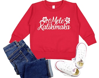 Mele Kalikimaka Hawaiian Christmas Fleece Sweater, Hawaii Merry Christmas Holiday Xmas Unisex Crewneck Sweatshirt for toddlers, kids, adults