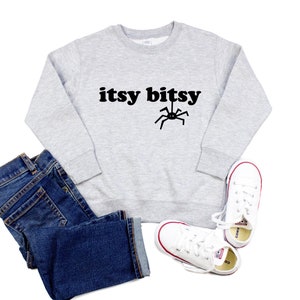 Itsy Bitsy Spider Crewneck Sweater, Funny Halloween Fleece Sweatshirt for kids, toddlers, boys, girls or adults