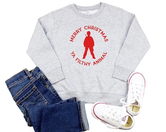 Merry Christmas Ya Filthy Animal Christmas Fleece Sweater, Funny Toddler Christmas Crewneck Sweatshirt for toddlers, kids or adults