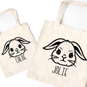 Kids Personalized Name Easter Bunny Tote bag, Custom Easter Treat bag for Kids, Easter Basket Favors, Egg Hunt Bag for Girls, Boys
