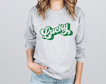 Lucky Unisex Crewneck Sweatshirt - St. Patrick’s Day Fleece Sweater for toddlers, kids, adults - Lucky Saint Patrick Irish Pullover