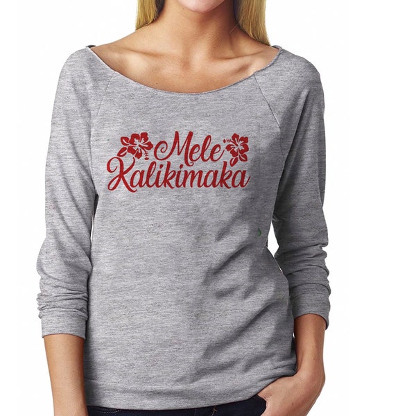 Mele Kalikimaka Sweater, Hawaii  Christmas Sweatshirt, Hawaiian Tropical Holiday Off-the-shoulder Sweater, Tee Shirt