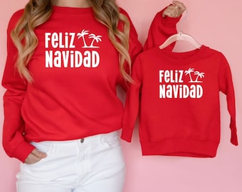 Feliz Navidad クリスマス フリース セーター、メリー クリスマス 幼児、子供または大人用 クリスマス ホリデー クルーネック スウェットシャツ