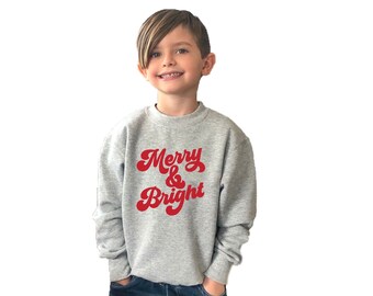 Suéter de vellón navideño alegre y brillante, sudadera retro navideña con cuello redondo, jersey navideño alegre y brillante para niños, niños pequeños o adultos