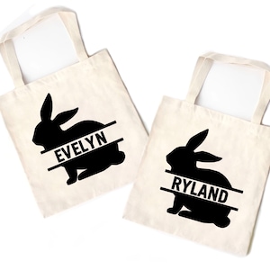 Easter Bunny Custom Personalized Name Kid Tote Bag, Custom Easter Treat bag for Kids, Easter Basket Favors, Egg Hunt Bag for Girls, Boys