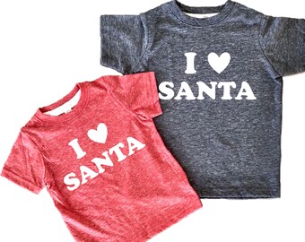 I love Santa Toddler Christmas Shirt, I heart Santa Holiday T-Shirt for Toddlers, Girls, Boys, Kids, Teens