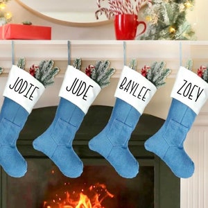 Country Denim Christmas stocking, Personalized Cowboy Christmas Jean stocking, Custom farmhouse stockings